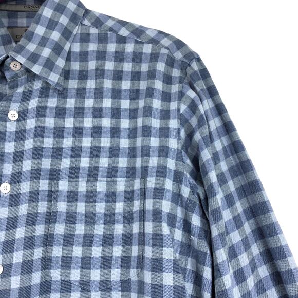 Canali Mens Size M Shirt Casual Button Front Gingham Cotton Blue Gray - Picture 5 of 16